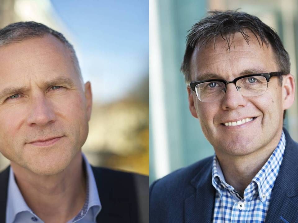 Tom Staavi i Finans Norge (til venstre) og Hans Tronstad i SpareBank 1 SMN. | Foto: CFWesenberg og SpareBank 1 SMN