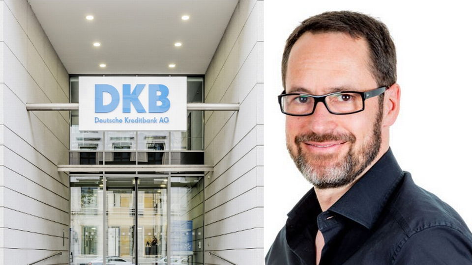 Arnulf Keese und die DKB-Zentrale in Berlin. | Foto: DKB AG/Mo Wüstenhagen/Montage: FinanzBusiness