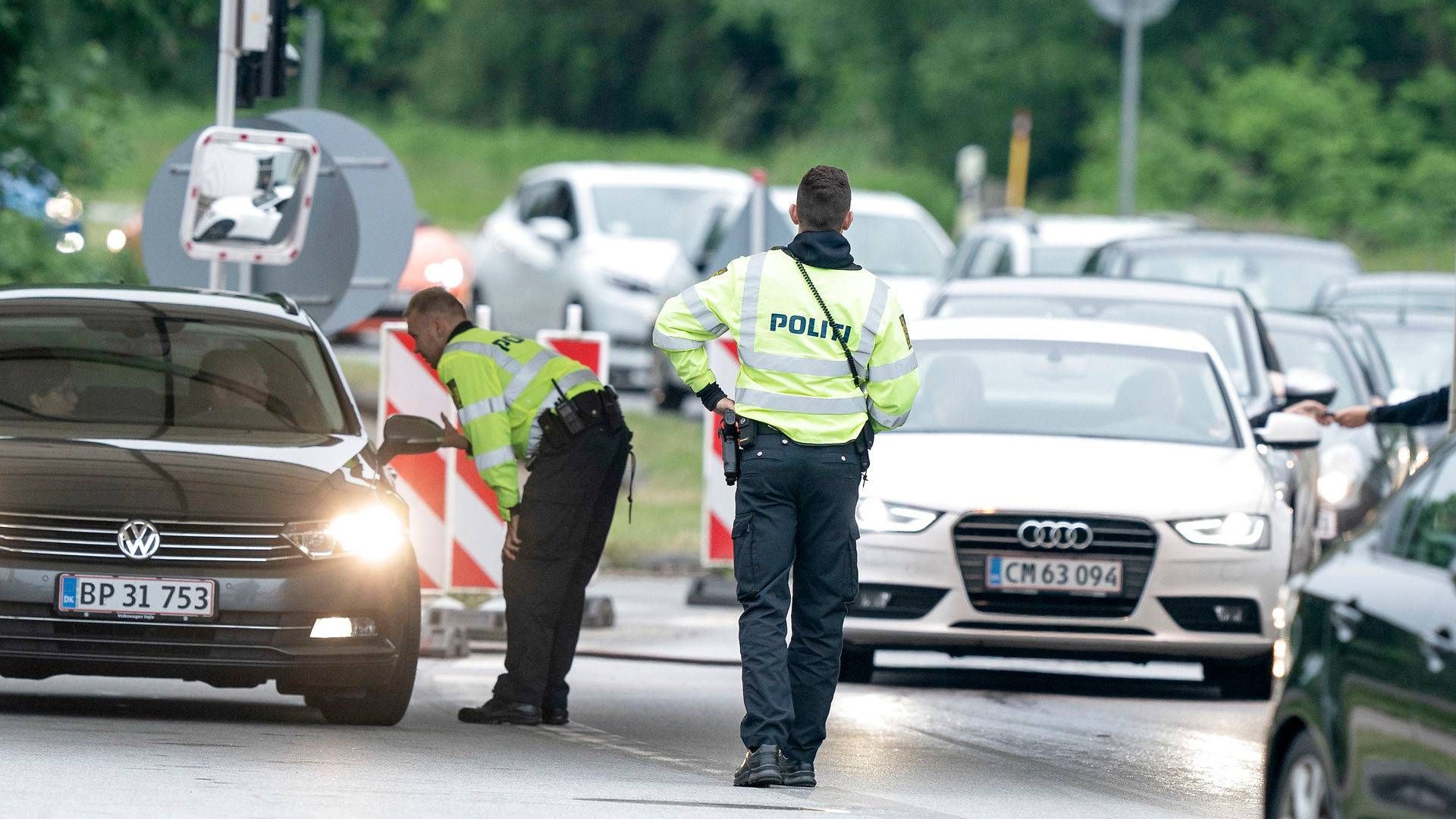 Dansk politis grænseovervågning ved genåbningen af grænsen til Tyskland 12. juni. | Foto: Claus Fisker/Ritzau Scanpix