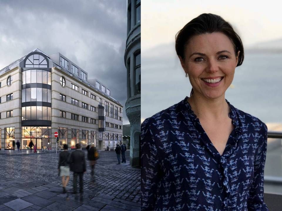 Slik er tanken at Nordea-huset i Bergen skal se ut. Innfelt: Nina Remøy Wiik, regionsjef for bedriftsmarked Vest. | Foto: Nordea