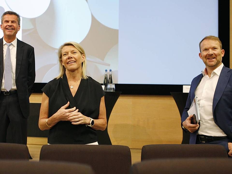 Fra venstre: Ottar Ertzeid, finansdirektør, Kjerstin Braathen, konsernsjef og Thomas Midteide, kommunikasjonsdirektør i DNB. Bildet er fra presentasjonen av Q2 2020-resultatene. | Foto: Jörgen Skjelsbæk