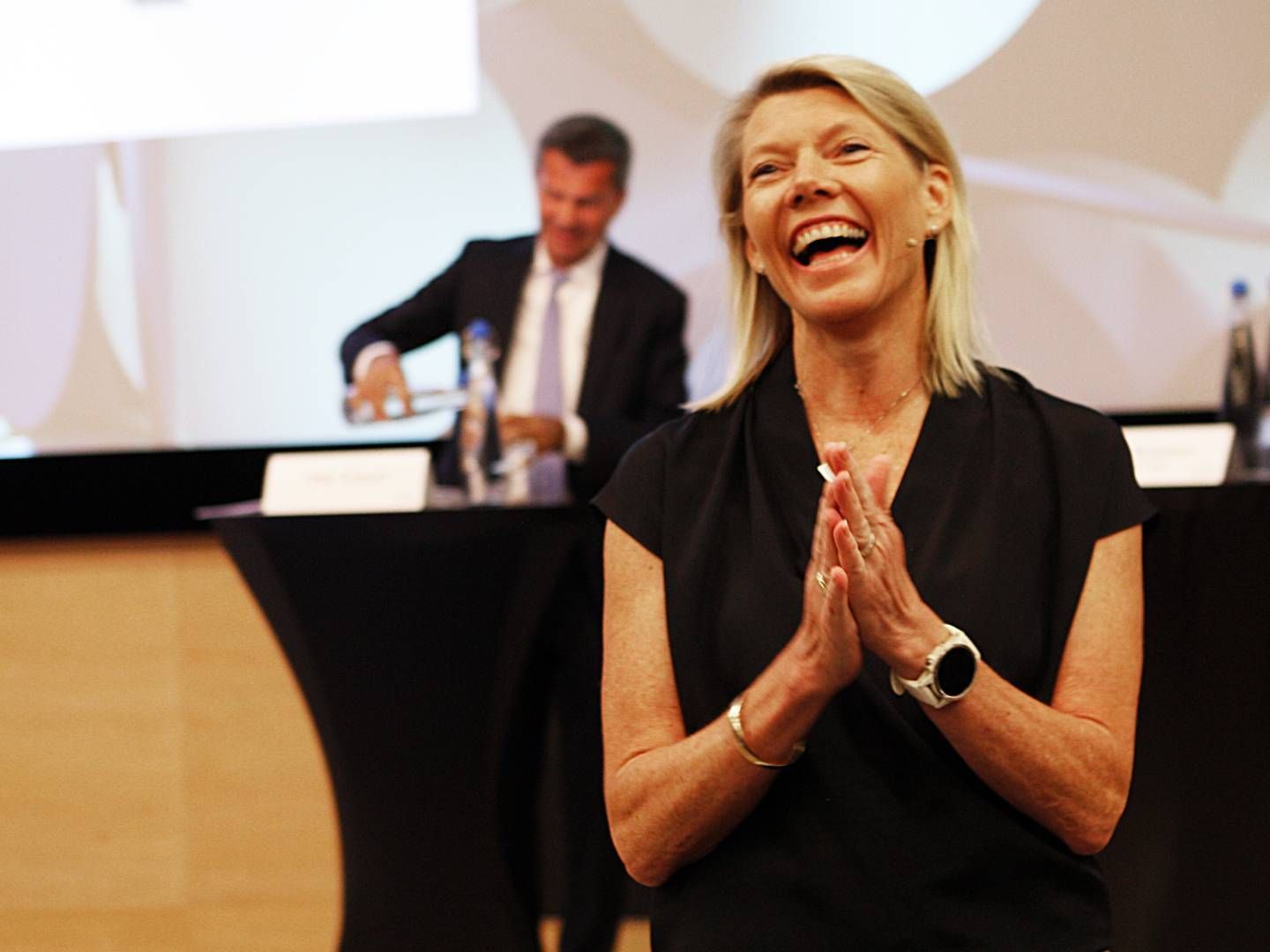 DNBs konsernsjef Kjerstin Braathen hadde anledning til å smile da hun la frem andrekvartalstallene for en uke siden. For DNB og de andre store bankene venter med all sannsynlighet et andre halvår som blir enklere enn det første. | Foto: Jörgen Skjelsbæk