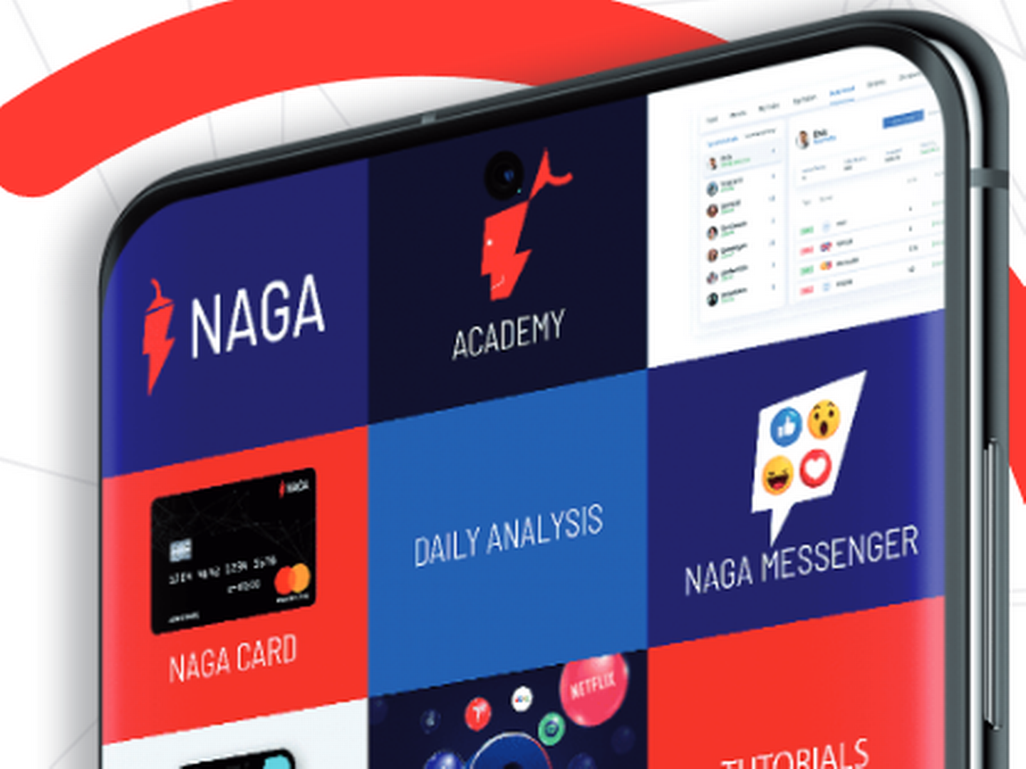 Naga-Dienste auf einem Smartphone, dargestellt im Geschäftsbericht 2019. | Foto: Screenshot FinanzBusiness
