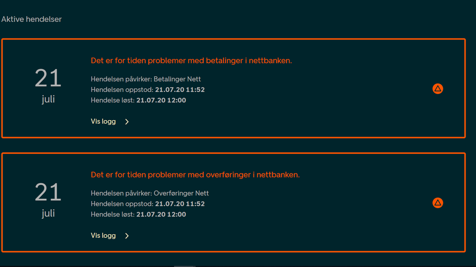 DNB sin oppdatering om hendelsene. | Foto: Skjermdump fra dnb.no