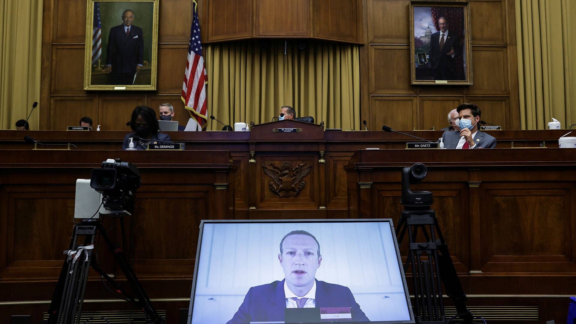 Mark Zuckerberg, Facebooks stifter og topchef, var blandt de direktører for techgiganter, som onsdag var indkaldt til høring i Repræsentanternes Hus. | Foto: Pool/Reuters/Ritzau Scanpix