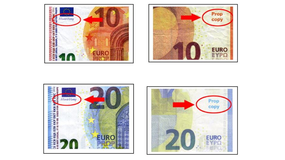 Offene Fälschung: Banknoten, markiert als "Movie Money" und "Prop copy" | Foto: Deutsche Bundesbank