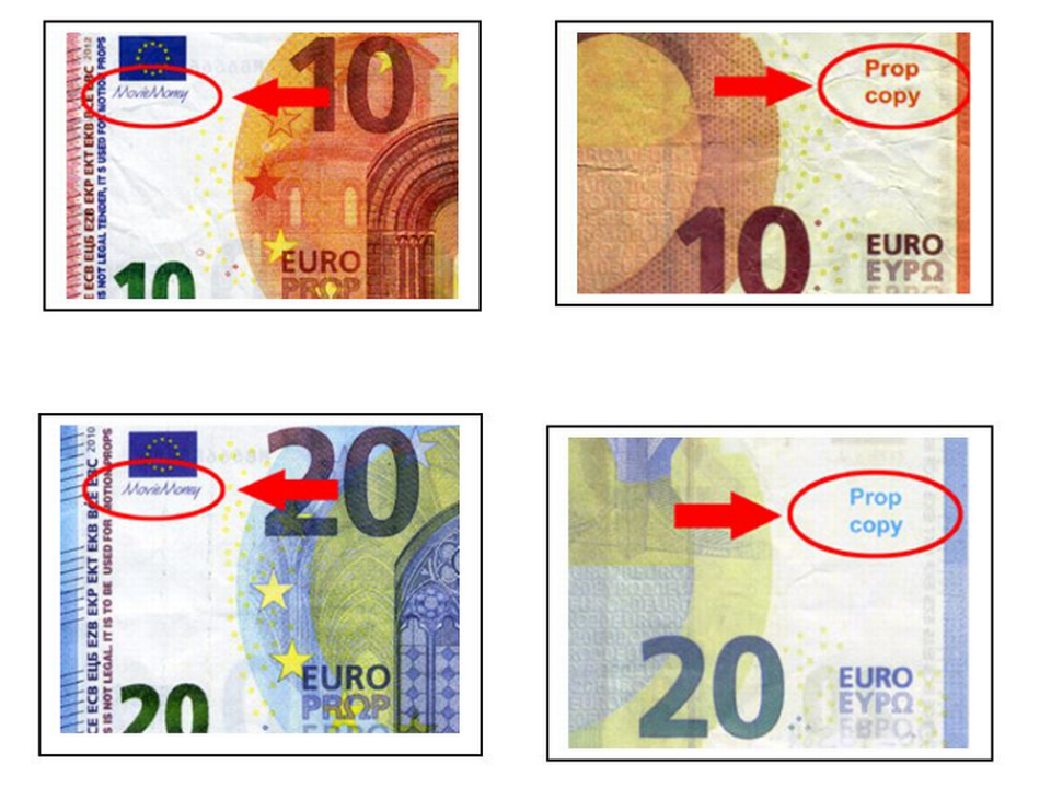 Offene Fälschung: Banknoten, markiert als "Movie Money" und "Prop copy" | Foto: Deutsche Bundesbank