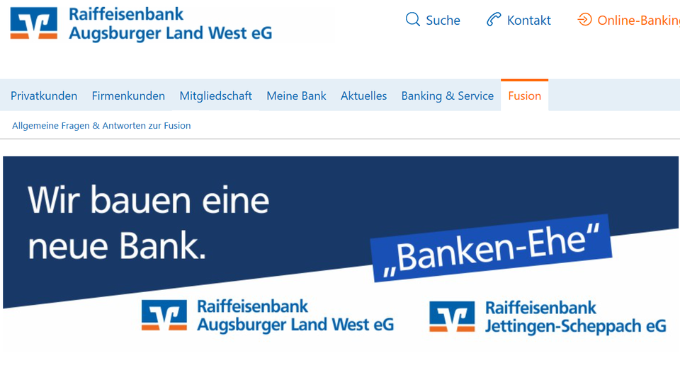 Startseite der Fusionswebsite unter www.rb-augsburgerland.de | Foto: Raiffeisenbank Augsburger Land West