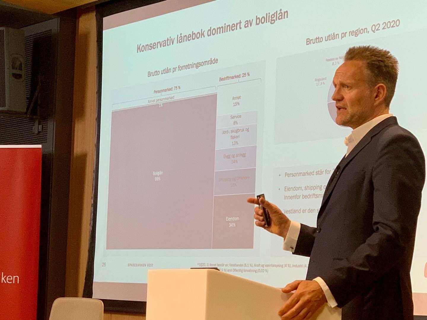 Jan Erik Kjerpeseth i Sparebanken Vest er godt fornøyd med tallene til tross for at de fortsatt er inne i krevende tider. | Foto: Johannes Dobson/Sparebanken Vest