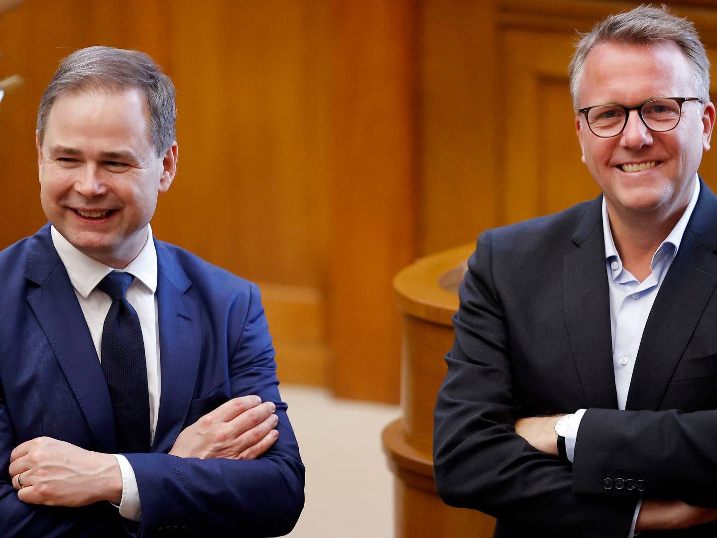 Skatteminister Morten Bødskov (th.) sammen med finansminister Nicolai Wammen (tv.) | Foto: Jens Dresling/Ritzau Scanpix