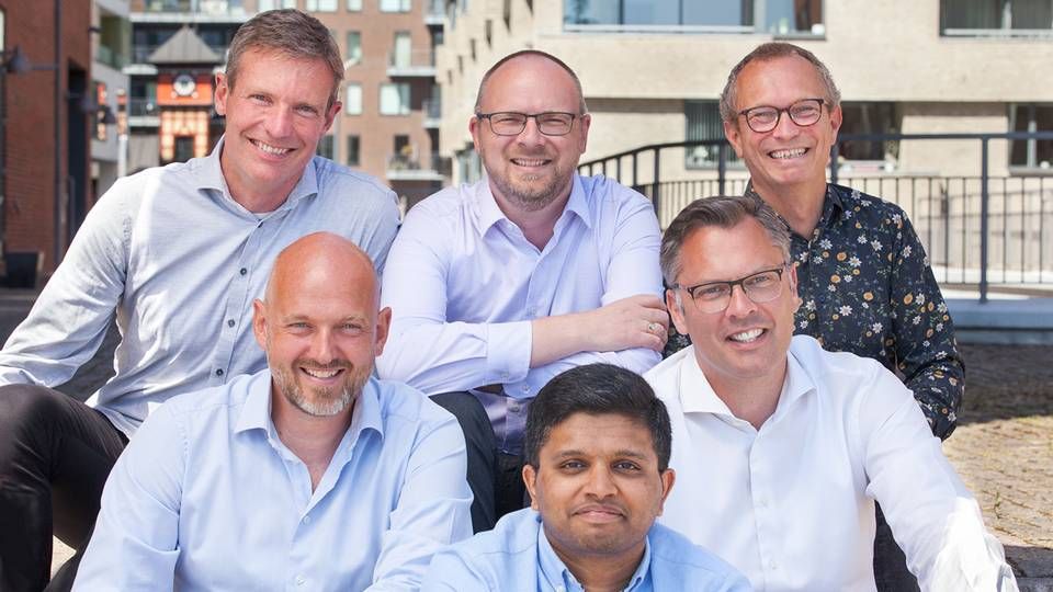 Cerebrius adm. direktør Robert Lauritzen (nederst til højre) sammen med resten af virksomhedens stiftere og ledere. | Foto: Cerebriu / PR
