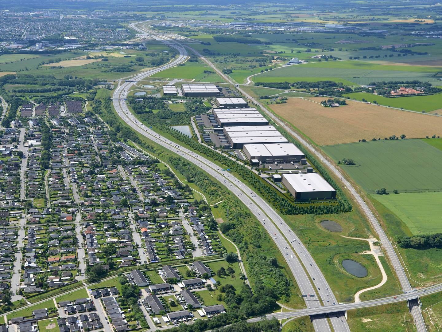 Det nye logistikcenter er beliggende ved Køge Bugt Motorvejen i Solrød. | Foto: PR-visualisering / Verdion