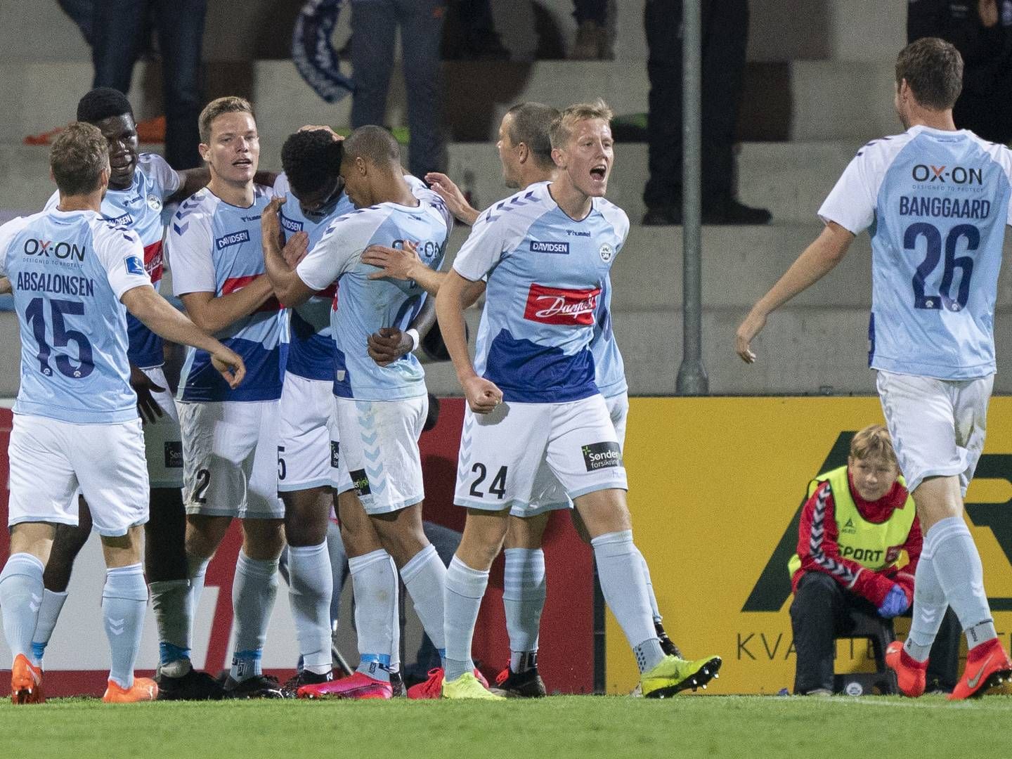 Sønderjyske jubler efter mål til 2-0 mod FC Midtjylland fredag 11. september. | Foto: Claus Fisker/Ritzau Scanpix