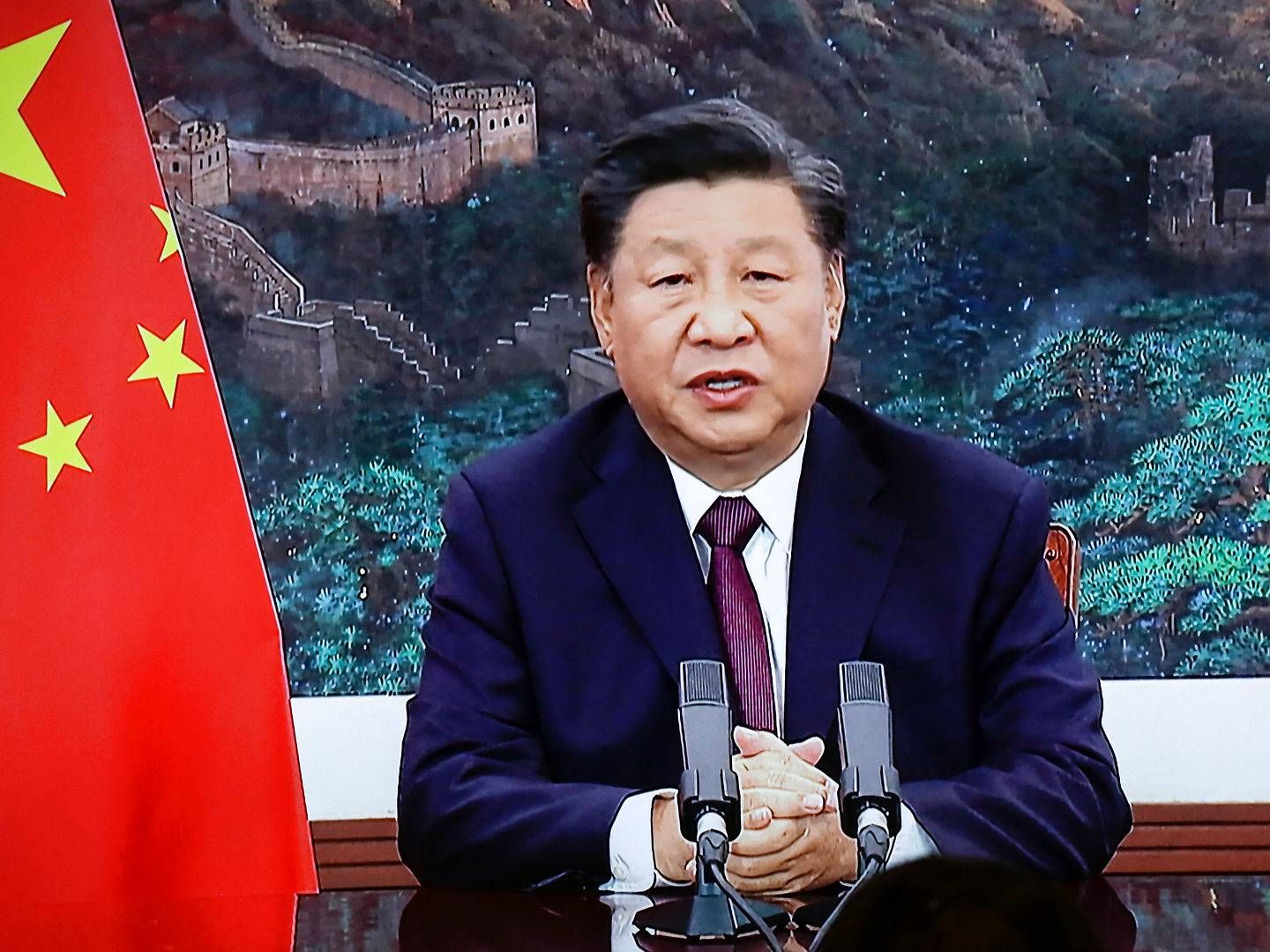 I en videotale tirsdag i forbindelse med FN's generalforsamling fortalte Kinas præsident, Xi Jinping, at landet vil være CO2-neutral inden 2060. | Foto: Tingshu Wang/Reuters/Ritzau Scanpix