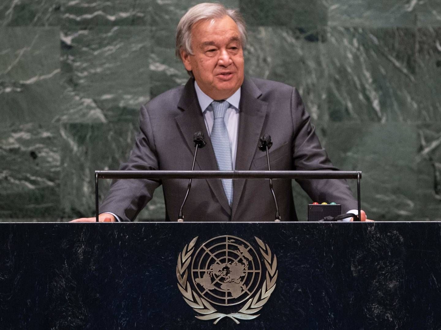 FN's generalsekretær, António Guterres, ser tilbage på året, der snart er gået, hvor en global pandemi har været altoverskyggende | Foto: ESKINDER DEBEBE/AFP / UNITED NATIONS
