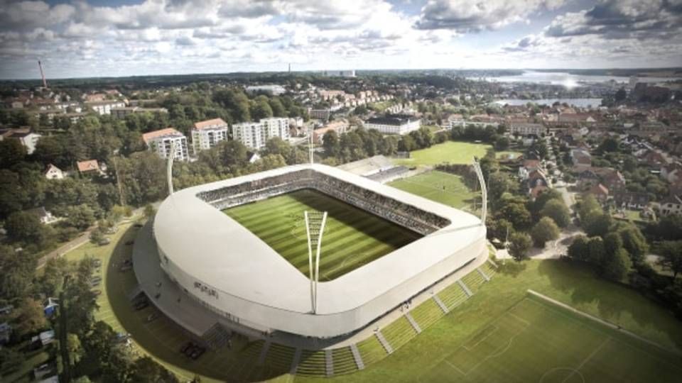 Aarstiderne Arkitekters bud på et nyt stadion til Kolding IF giver plads til 10.000 tilskuere, hvoraf 2400 er siddepladser. | Foto: Aarstiderne Arkitekter