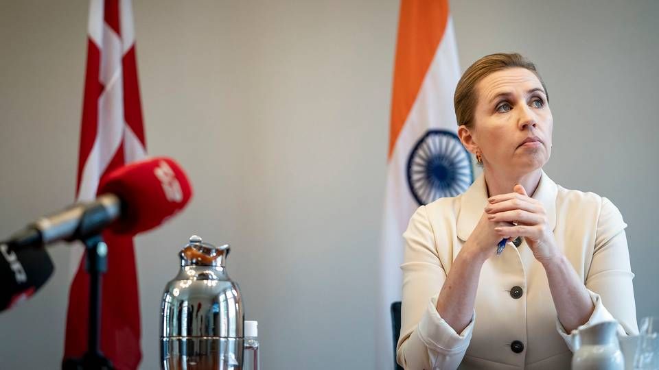 Statsminister Mette Frederiksen (S) holdt virtuelt topmøde med Indiens premierminister Narendra Modi på Marienborg i Kongens Lyngby, mandag den 28. september 2020. | Foto: Mads Claus Rasmussen/Ritzau Scanpix