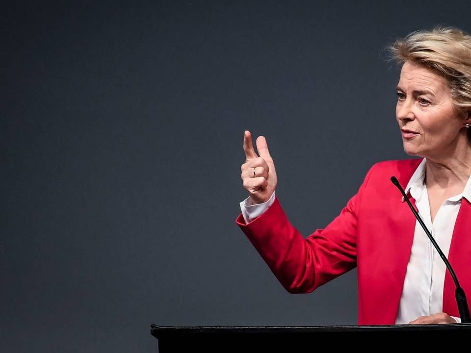 Den tyske EU-Kommissionsformand, Ursula von der Leyen, talte tirsdag på DI's topmøde. | Foto: PATRICIA DE MELO MOREIRA/AFP / AFP