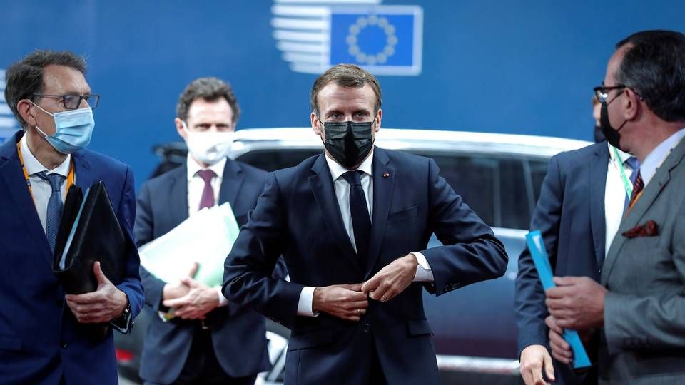 Frankrigs præsident Emmanuel Macron, der her ankommer til stats- og regeringschefernes topmød ei Bruxelles er en af fortalerne for en mere protektionistisk linje i europæisk erhvervsliv i modsætning til, hvad man for eksempel mener i Danmark. | Photo: Pool/Reuters/Ritzau Scanpix