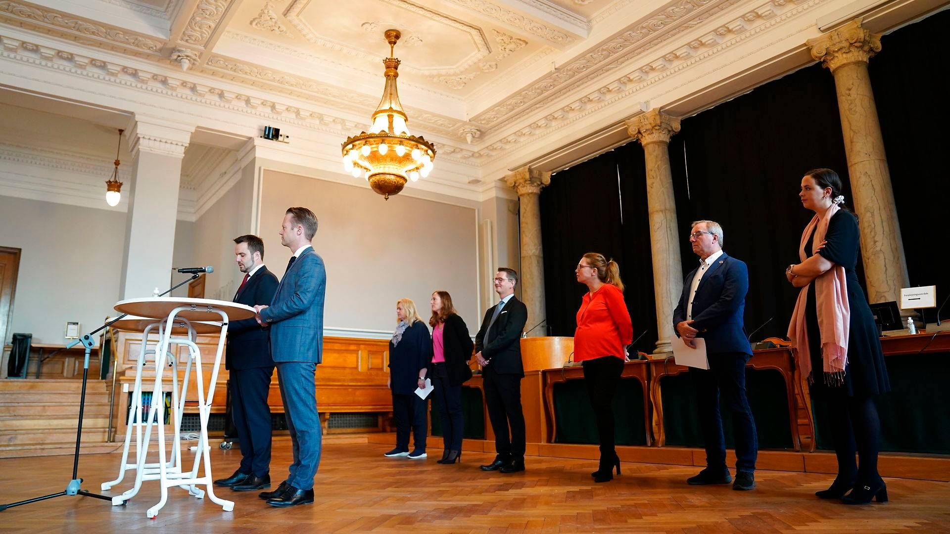 Den politiske aftale om genstart af dansk eksport oven på coronakrisen blev torsdag præsenteret af erhvervsminister Simon Kollerup (S) og udenrigsminister Jeppe Kofod (S). | Foto: Emil Helms / Ritzau Scanpix