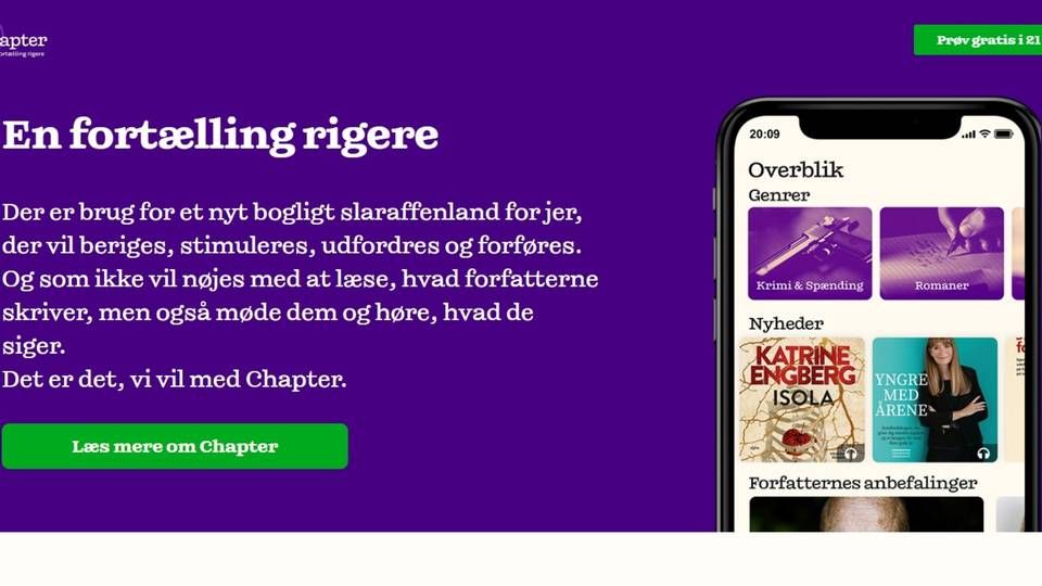 Tre danske forlag vil med Chapter tage kampen op med konkurrenter som Mofibo og Saxo | Foto: Screenshot
