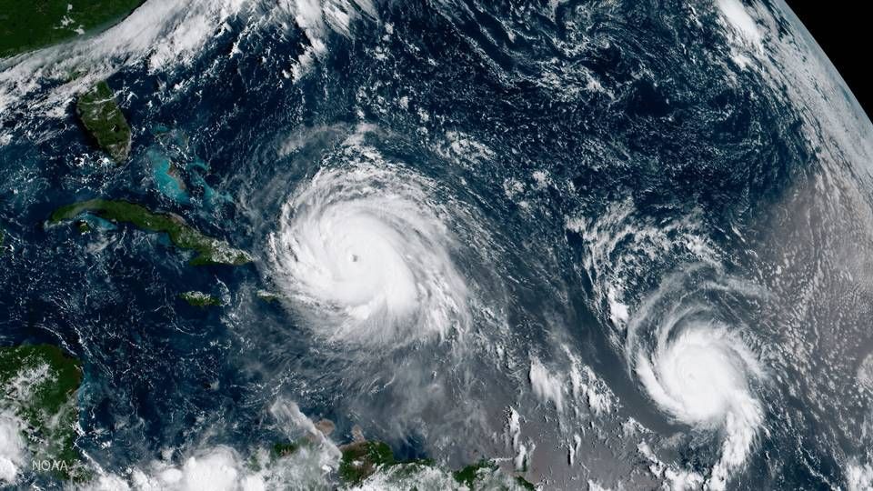 This Thursday, Sept. 7, 2017. Satellite image made available by NOAA shows the eye of Hurricane Irma, left, just north of the island of Hispaniola, with Hurricane Jose, right, in the Atlantic Ocean. Six major hurricanes – with winds of at least 111 mph (178 kph) – spun around the Atlantic in 2017, including Harvey, Irma and Maria, which hit parts of the United States and the Caribbean. (NOAA via AP). | Photo: Uncredited/AP/Ritzau Scanpix/AP