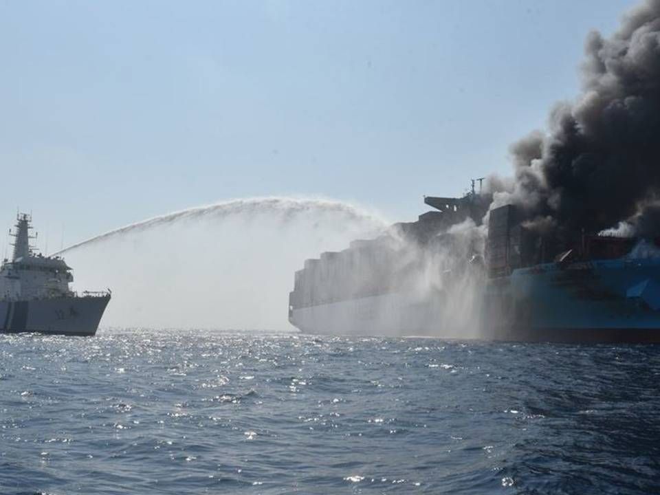 The fire on Maersk Honam broke out on March 6, 2018. The Indian coast guard helped put out the fire. | Photo: INDIAN COAST GUARD
