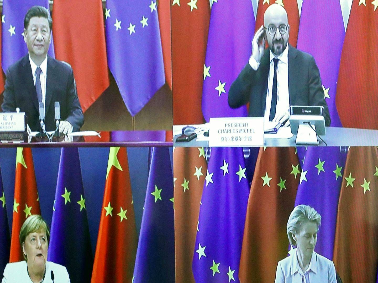 Aftalen om beskyttelsen af 200 varemærker mellem Kina og EU kom i stand op til et EU-Kinatopmøde, der blev afholdt via video i september, og den er nu godkendt af EU-Parlamentets handelsudvalg. | Foto: Yves Herman/Reuters/Ritzau Scanpix