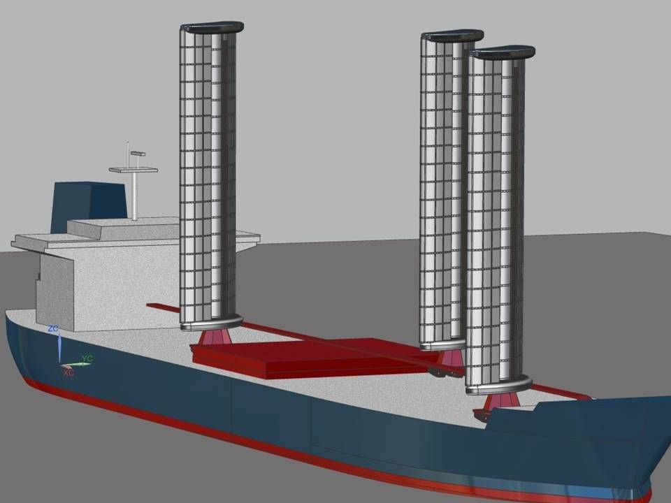 Illustration af de sejl, som Cargill efter planen vil montere ombord på et tankskib. | Foto: PR-foto Cargill
