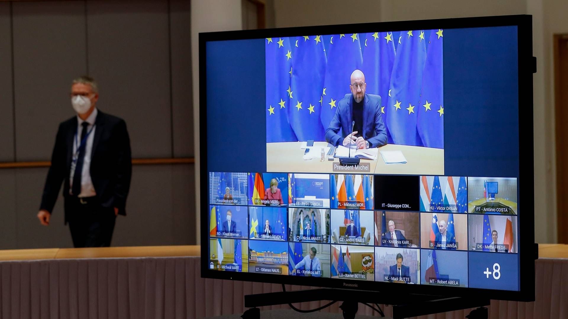 Statsminister Mette Frederiksen (S) deltager i EU-topmødet torsdag aften, der afholdes som en videokonference. | Foto: Olivier Hoslet/AFP/Ritzau Scanpix