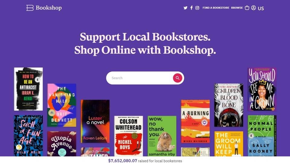 På Bookshop.org kan man støtte sin lokale boghandler. | Foto: Screendump