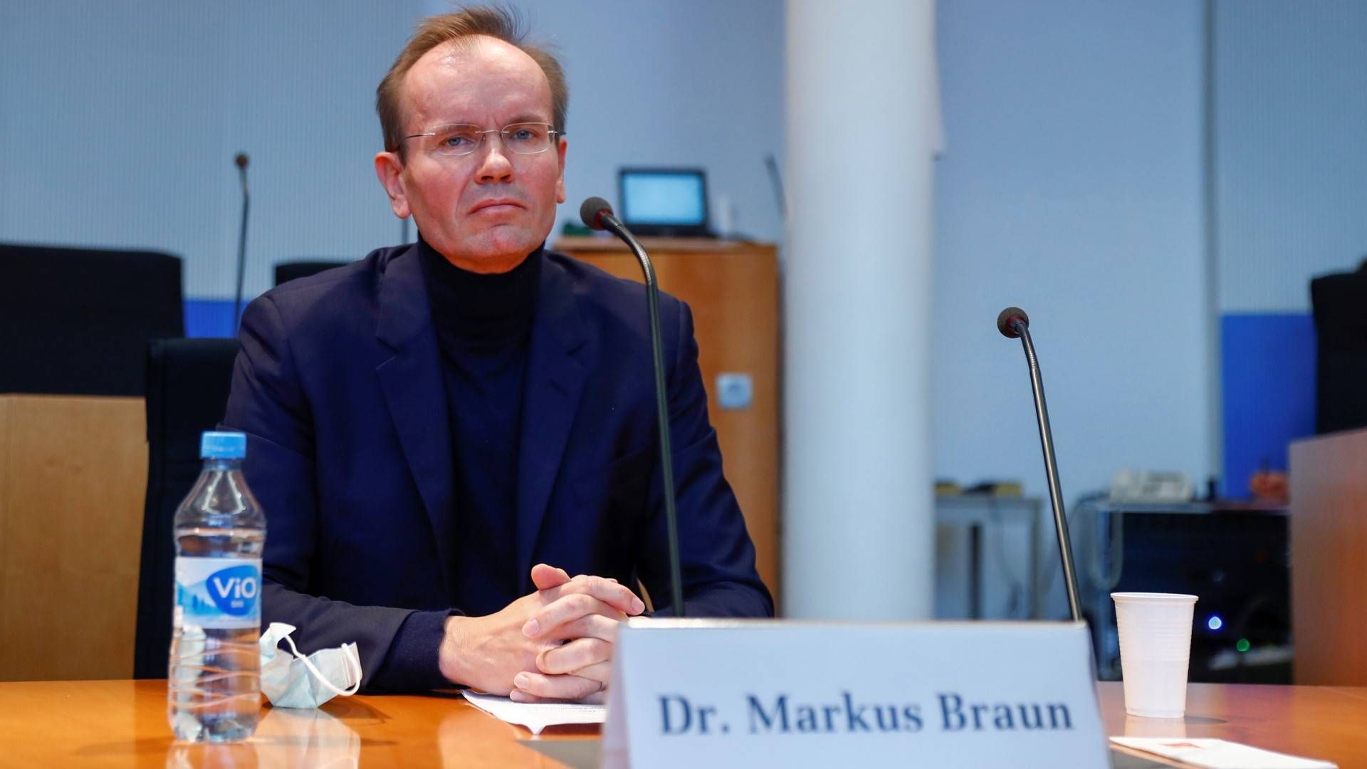 Markus Braun bei seiner Aussage vor dem Untersuchungsausschuss des Bundestages. | Foto: picture alliance/Fabrizio Bensch/Reuters Images Europe/Pool/dpa