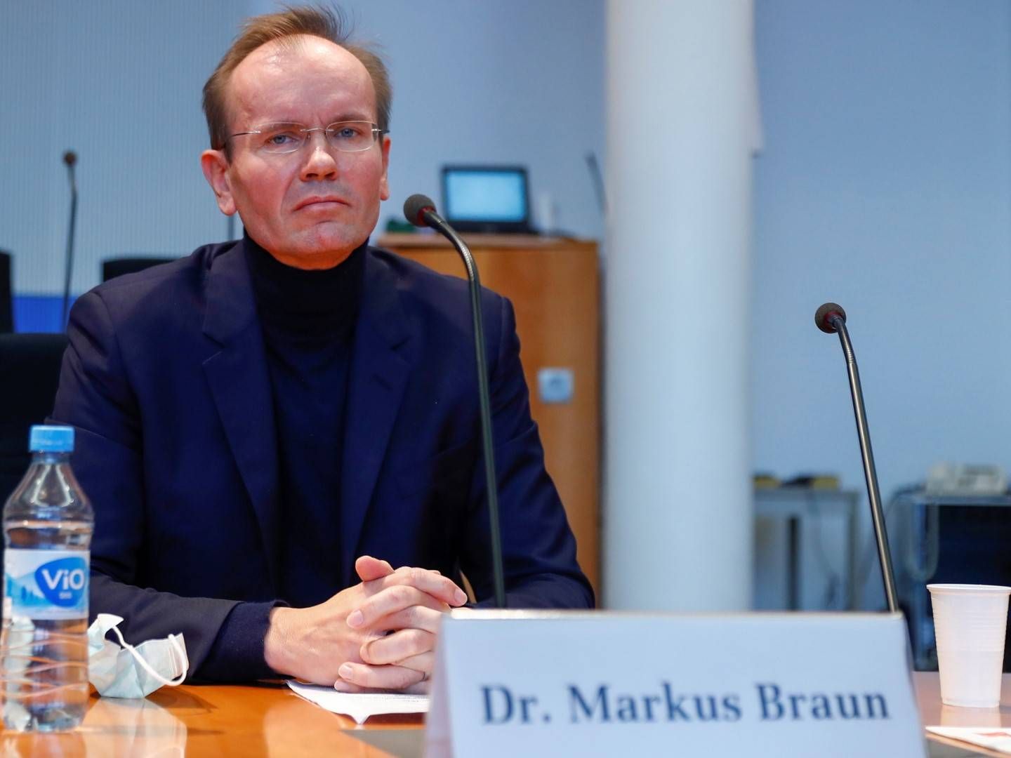 Markus Braun bei seiner Aussage vor dem Untersuchungsausschuss des Bundestages. | Foto: picture alliance/Fabrizio Bensch/Reuters Images Europe/Pool/dpa