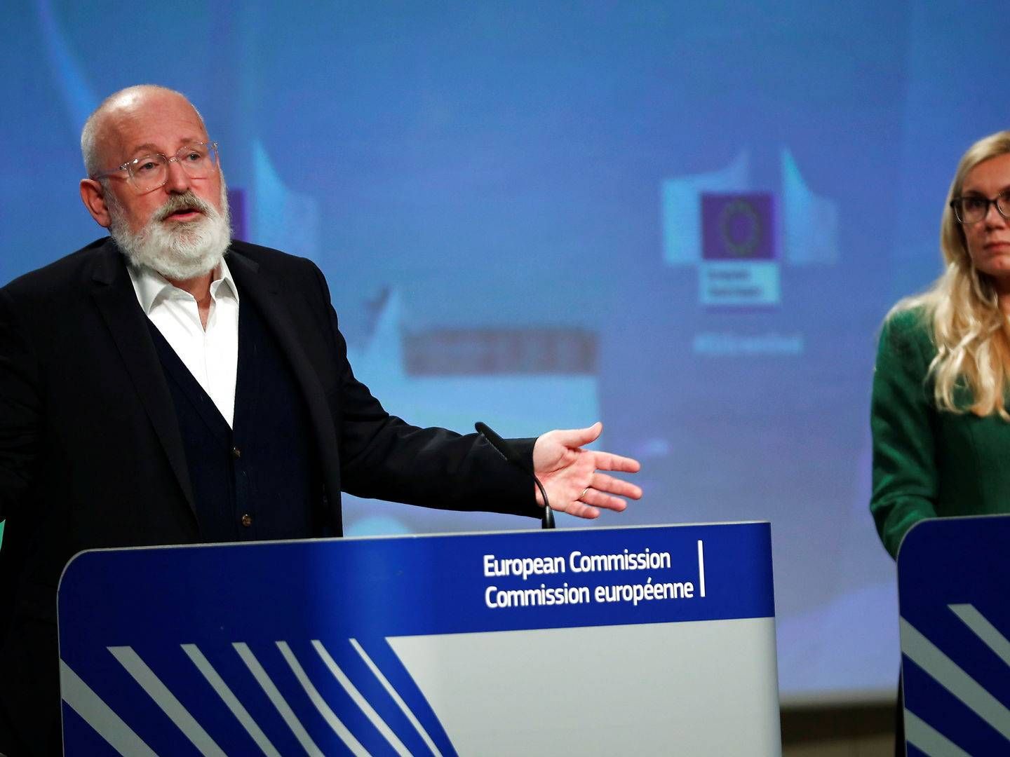 EU Commission Vice President Frans Timmermans and European Commissioner for Energy Kadri Simson presented the EU Commission's new offshore energy plan on Thursday. | Photo: Pool/Reuters/Ritzau Scanpix