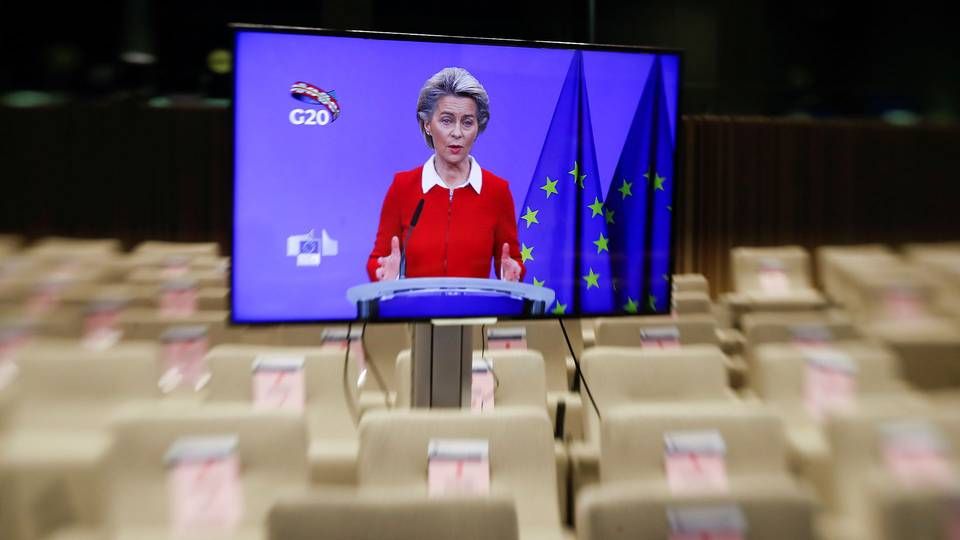 Det var under et virtuelt pressemøde fredag, som egentlig omhandlede søndages G20-topmøde, at Ursula von der Leyen luftede positive toner omkring en fremtidig aftale mellem EU og Storbritannien. | Foto: Pool/Reuters/Ritzau Scanpix