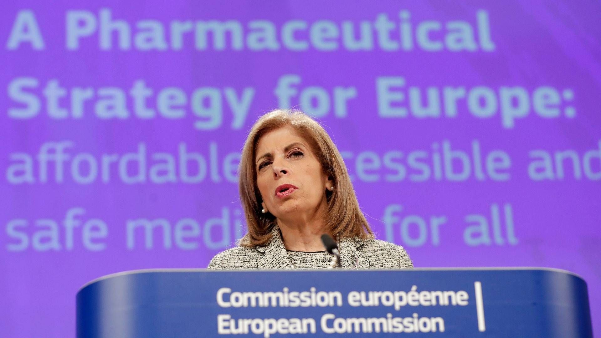 EU's sundhedskommissær præsenterede EU-Kommissionens nye lægemiddelstrategi onsdag, som ikke appellerer specielt meget til industrien. | Foto: Pool/Reuters/Ritzau Scanpix