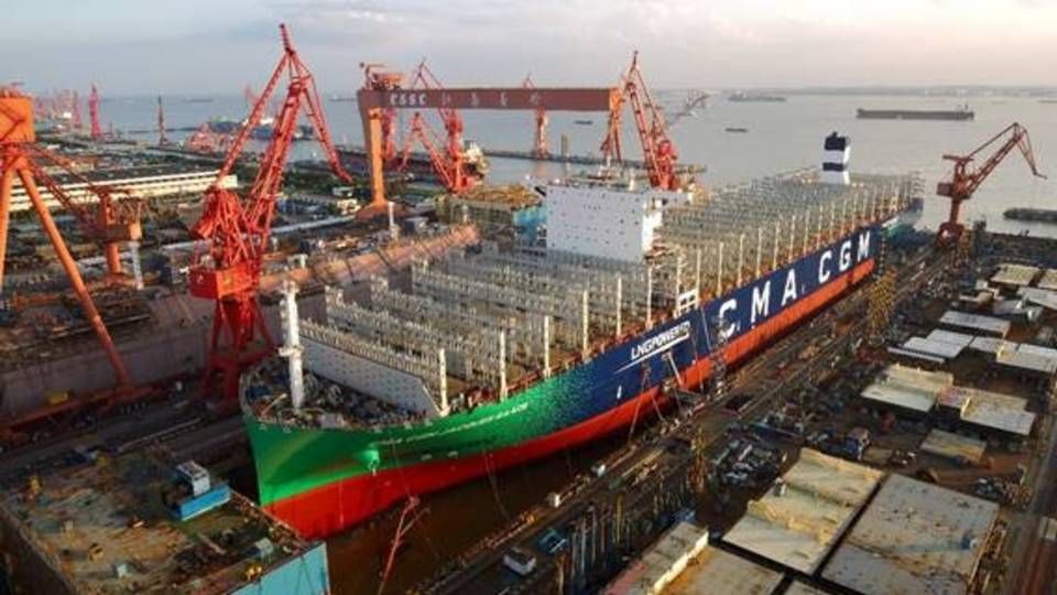 CMA CGM's first of a series of LNG vessels was delivered earlier this year. This picture shows it under contstruction. The company plans to have 26 vessels sailing on LNG by 2022. | Photo: CMA CGM - PR