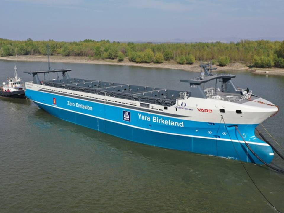 Skibet Yara Birkeland ses her i april 2020. Gødningeproducenten Yara har nu taget imod skibet. | Foto: Yara