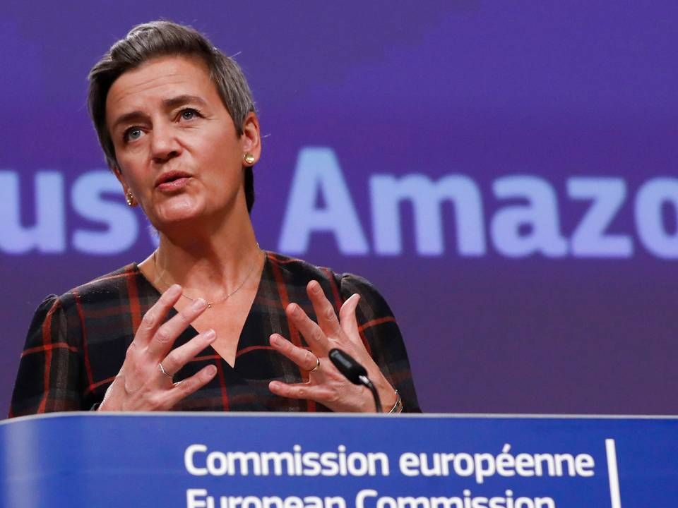 EU's konkurrencekommissær, Margrethe Vestager, der også har ansvaret for den digitale dagsorden i Kommissionen, da hun i november officielt indledte en sag mod Amazon for at misbruge sin markedsdominans. Tirsdag præsenterer hun Kommissionens forslag til hårdere regulering af techgiganterne. | Foto: Olivier Hoslet/AP/Ritzau Scanpix