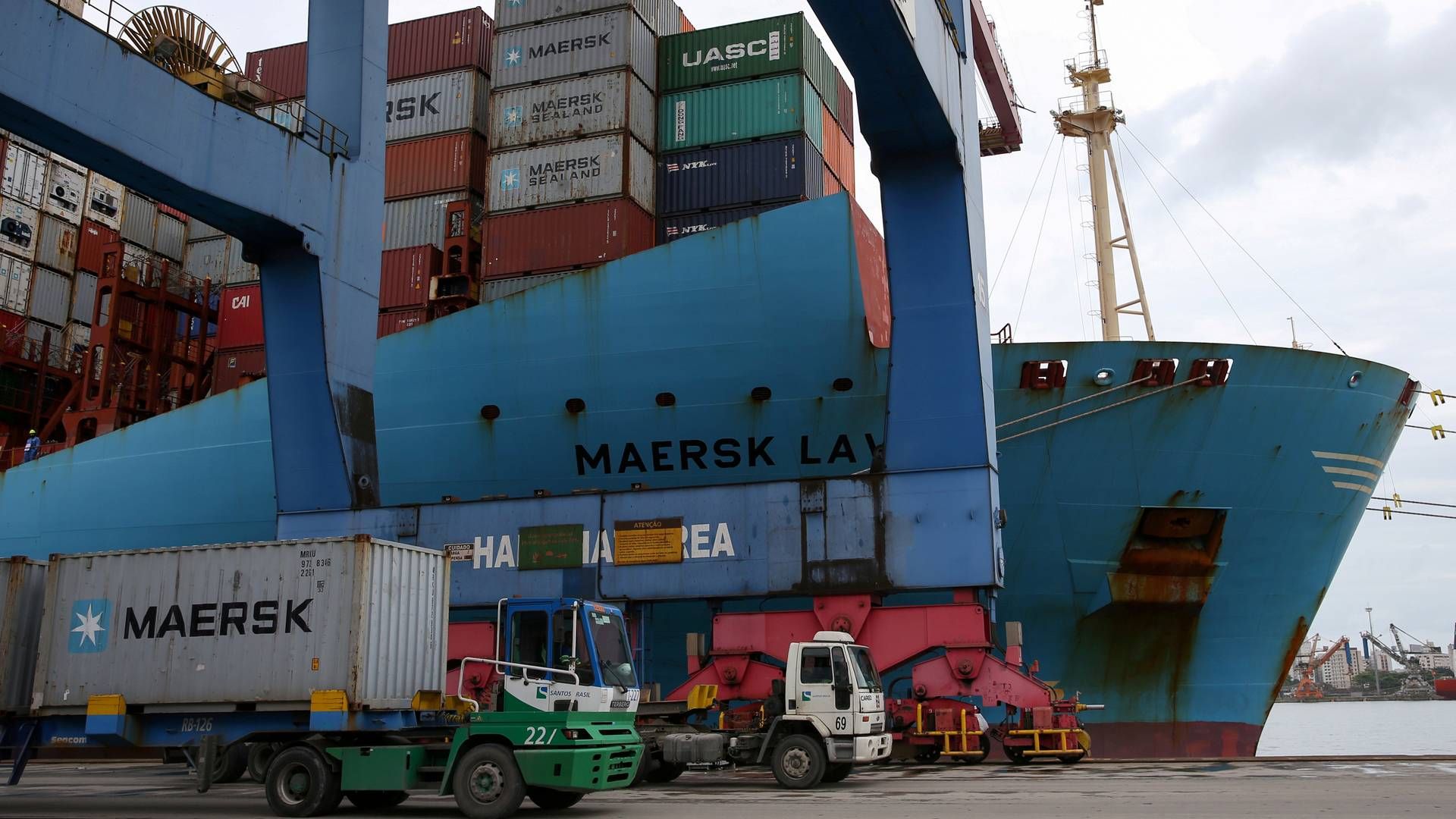 Maersk-skib og containere i Santos, Brasilien. | Foto: AMANDA PEROBELLI/REUTERS / X06790