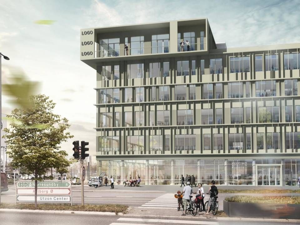 Det nye kontorhus skal foruden Jyske Bank også rumme Nordjyske Medier. | Foto: PR-visualisering / A. Enggaard