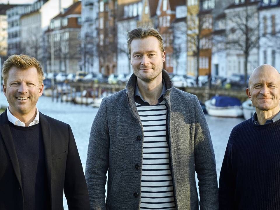 Claes Bohn-Willeberg (tv) og Anders Bang Olsen partnere i Bang & Beenfeldt, Thomas Gullacksen (th) fra Blue Equity. | Foto: Bang og Beenfeldt/PR