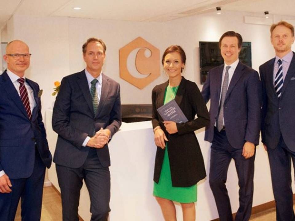 From left to right, Max Lundberg - product specialist, Henrik Milton - fund manager, Jessica Thorstensson - product specialist, Andreas Brock - fund manager and Johan Elmquist - product specialist | Photo: PR / Coeli