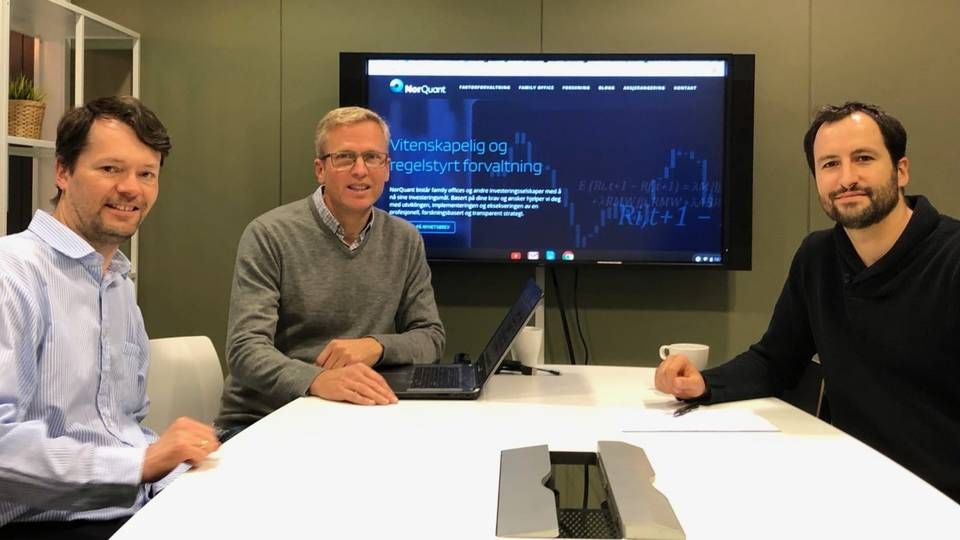 F.v.: Styreleder Dag Asheim, daglig leder Thomas Nygaard, og analysesjef Alberto Guillén Jiménez i NorQuant. | Foto: NorQuant