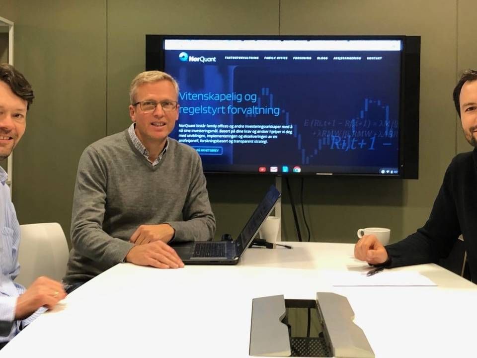 F.v.: Styreleder Dag Asheim, daglig leder Thomas Nygaard, og analysesjef Alberto Guillén Jiménez i NorQuant. | Foto: NorQuant
