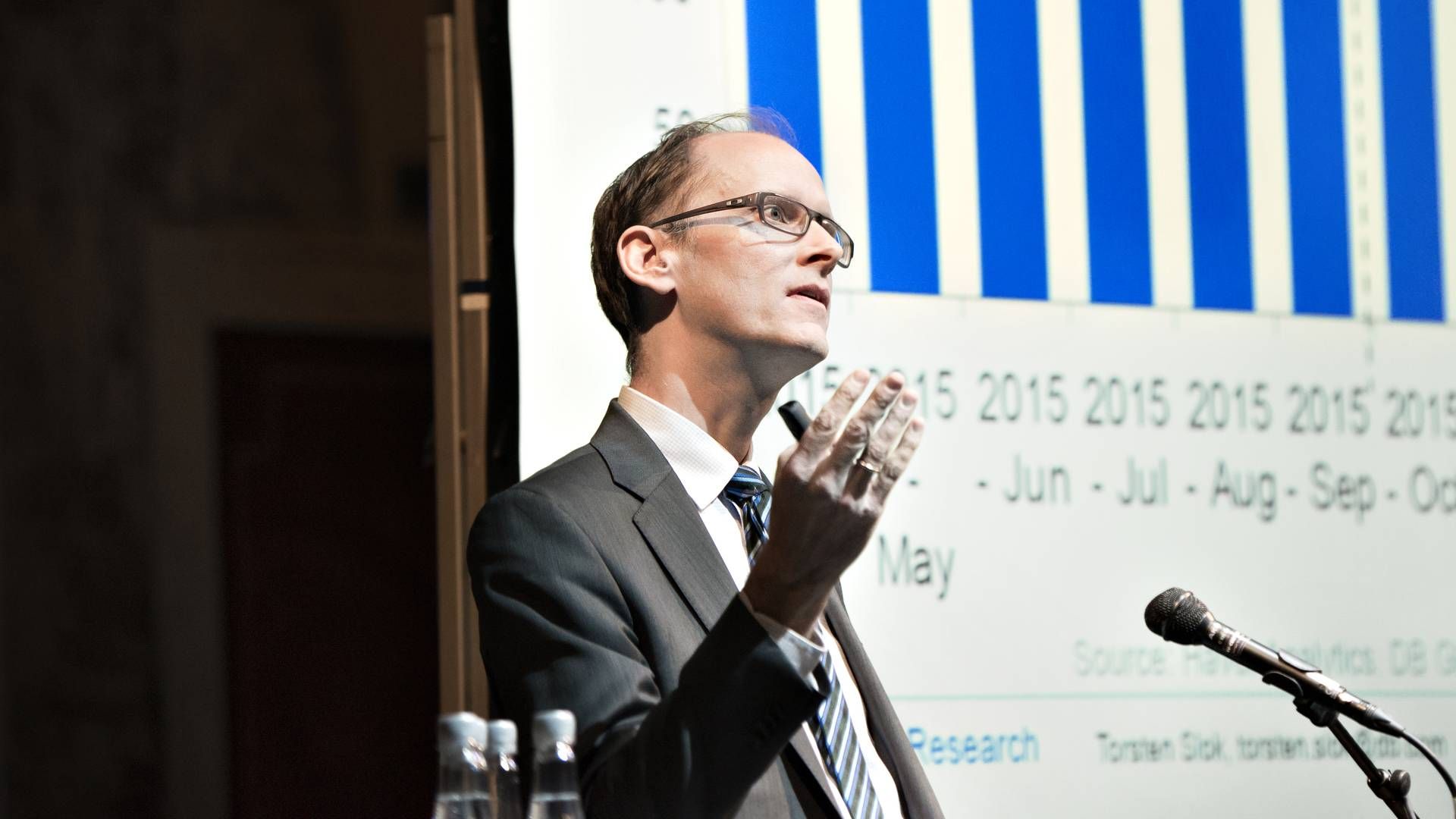 Torsten Slok speaking at a conference in Denmark in 2016 about the mortgage bonds. | Photo: Lars Krabbe