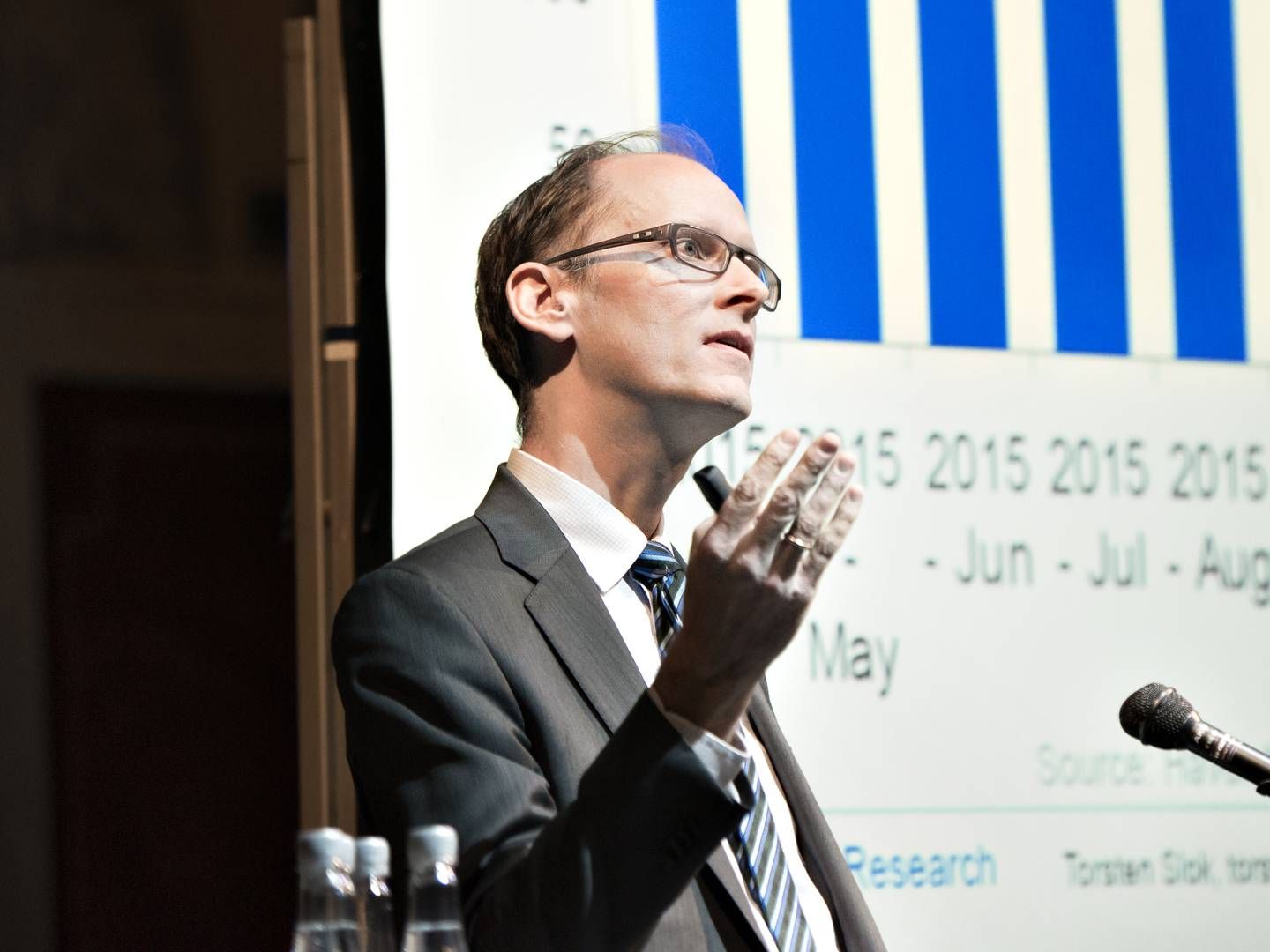 Torsten Slok speaking at a conference in Denmark in 2016 about the mortgage bonds. | Photo: Lars Krabbe