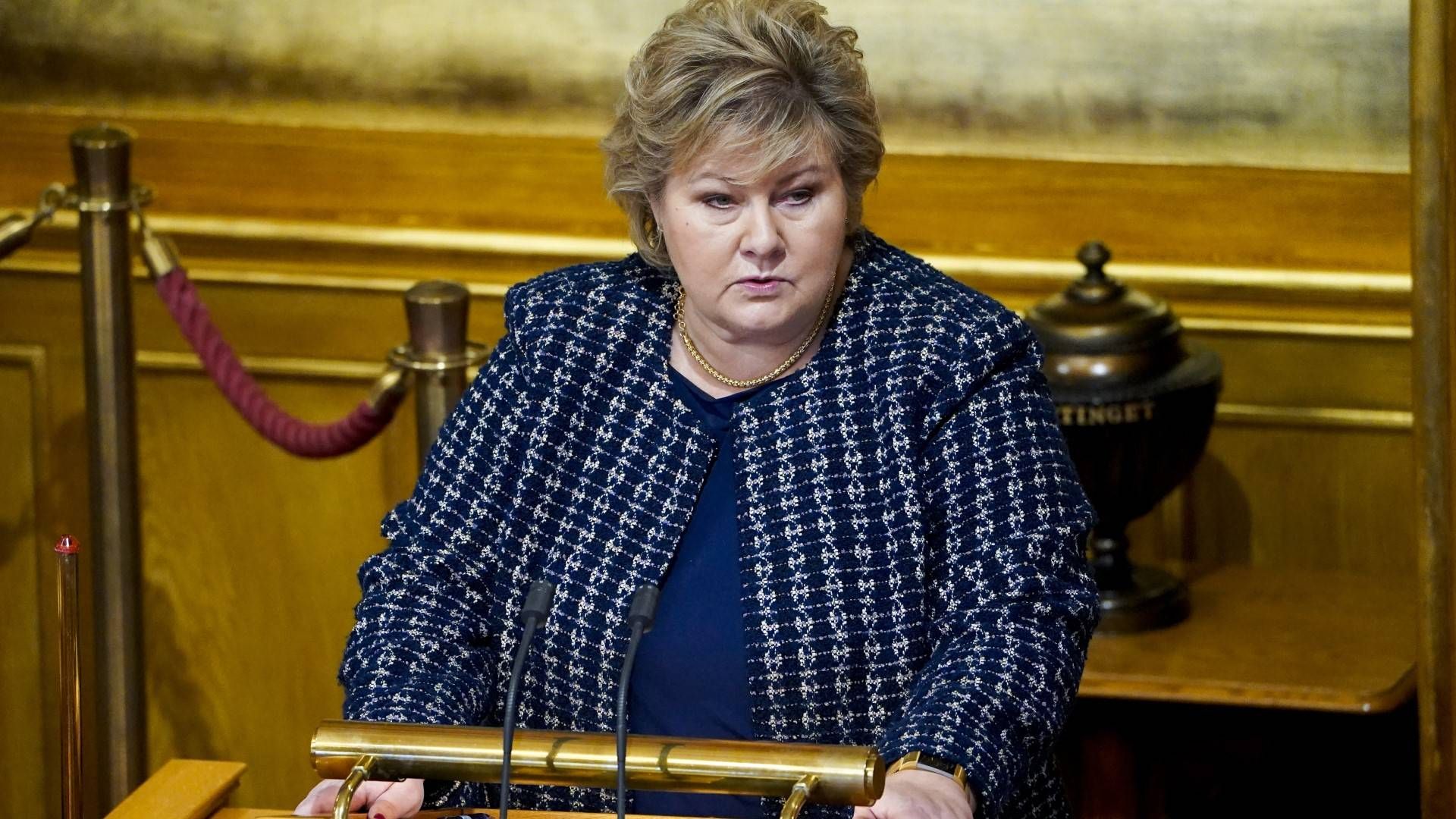 Statsminister Erna Solberg (H) venter blant annet at nordmenn vil tømme sine sparekontoer når samfunnet normaliseres igjen. | Foto: Håkon Mosvold Larsen / NTB