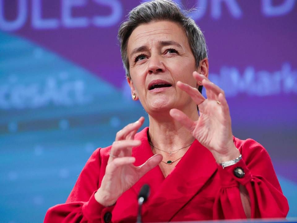 EU-Kommissær for det digitale område, Margrethe Vestager, siger, at man i Europa havde reageret anderledes hvis Digital Services Act havde været i kraft, og Trump havde fremsat sine falske påstande om valgsvindel end man valgte at gøre i USA. | Foto: Olivier Matthys/AP/Ritzau Scanpix