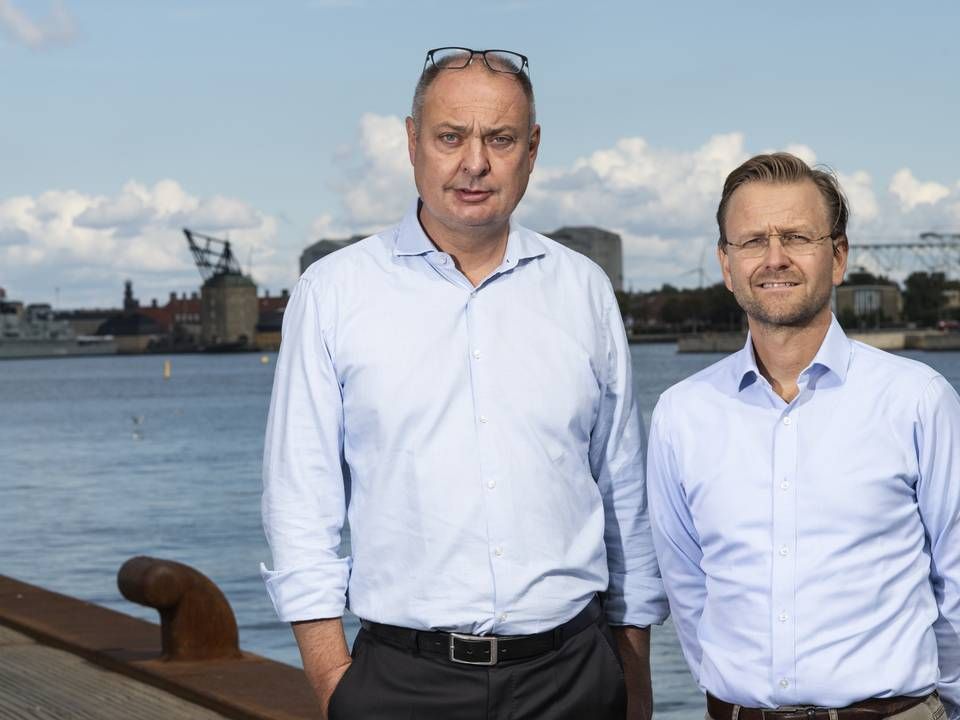 Morten Ebbesen (tv.) stiftede Siteimprove i 2003. Han ses her sammen med partner i Nordic Capital, som købte 70 pct. af virksomheden i efteråret. | Foto: Gregers Tycho/ERH